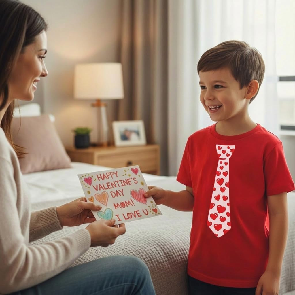 Boys Valentines Day Shirt Red Hearts Tie Toddler Infant Kids T-Shirt