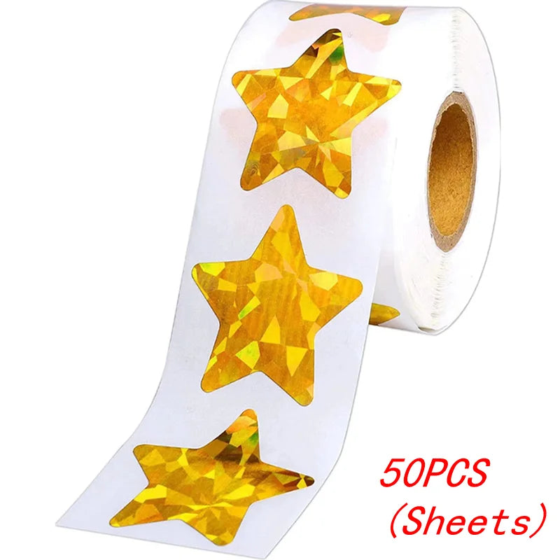 50-500Pcs Colorful Star Stickers for Kids Reward School Classroom Adhesive Holographic Star Stickers for Teachers DIY Craft