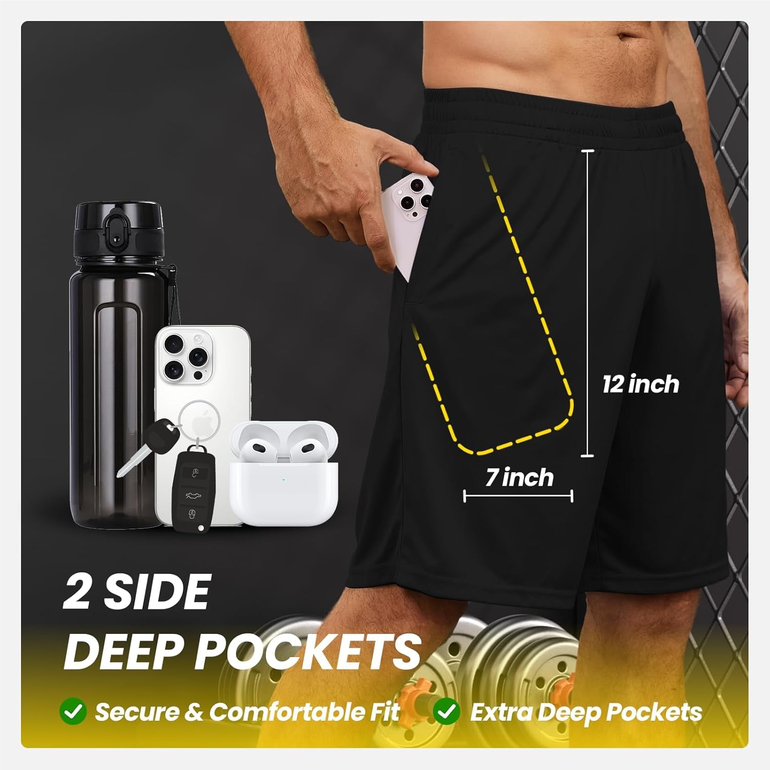 Athletic Shorts for Men with Pockets and Elastic Waistband Quick Dry Activewear