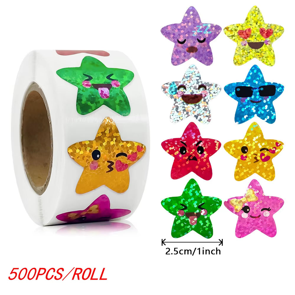 50-500Pcs Colorful Star Stickers for Kids Reward School Classroom Adhesive Holographic Star Stickers for Teachers DIY Craft
