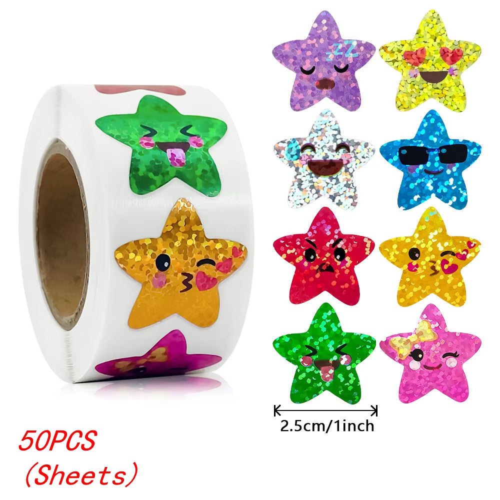 50-500Pcs Colorful Star Stickers for Kids Reward School Classroom Adhesive Holographic Star Stickers for Teachers DIY Craft