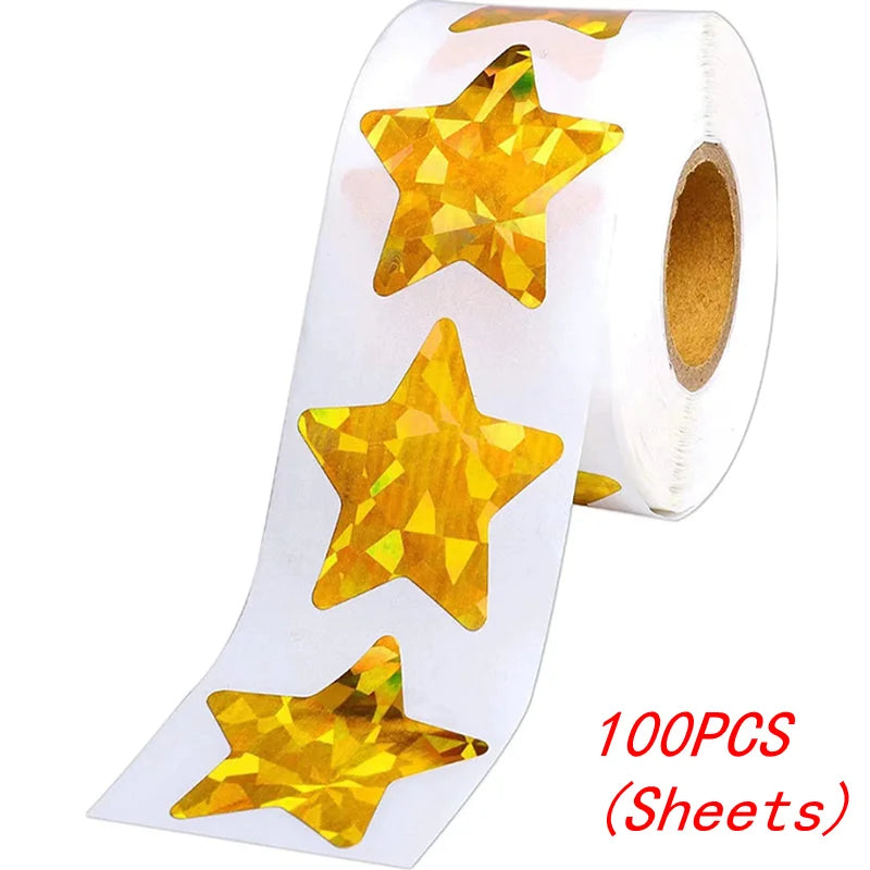 50-500Pcs Colorful Star Stickers for Kids Reward School Classroom Adhesive Holographic Star Stickers for Teachers DIY Craft