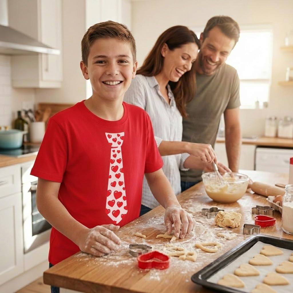 Boys Valentines Day Shirt Red Hearts Tie Toddler Infant Kids T-Shirt