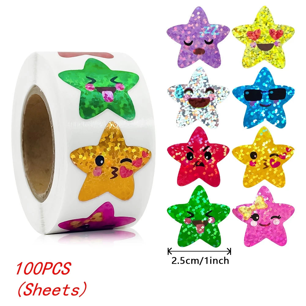 50-500Pcs Colorful Star Stickers for Kids Reward School Classroom Adhesive Holographic Star Stickers for Teachers DIY Craft