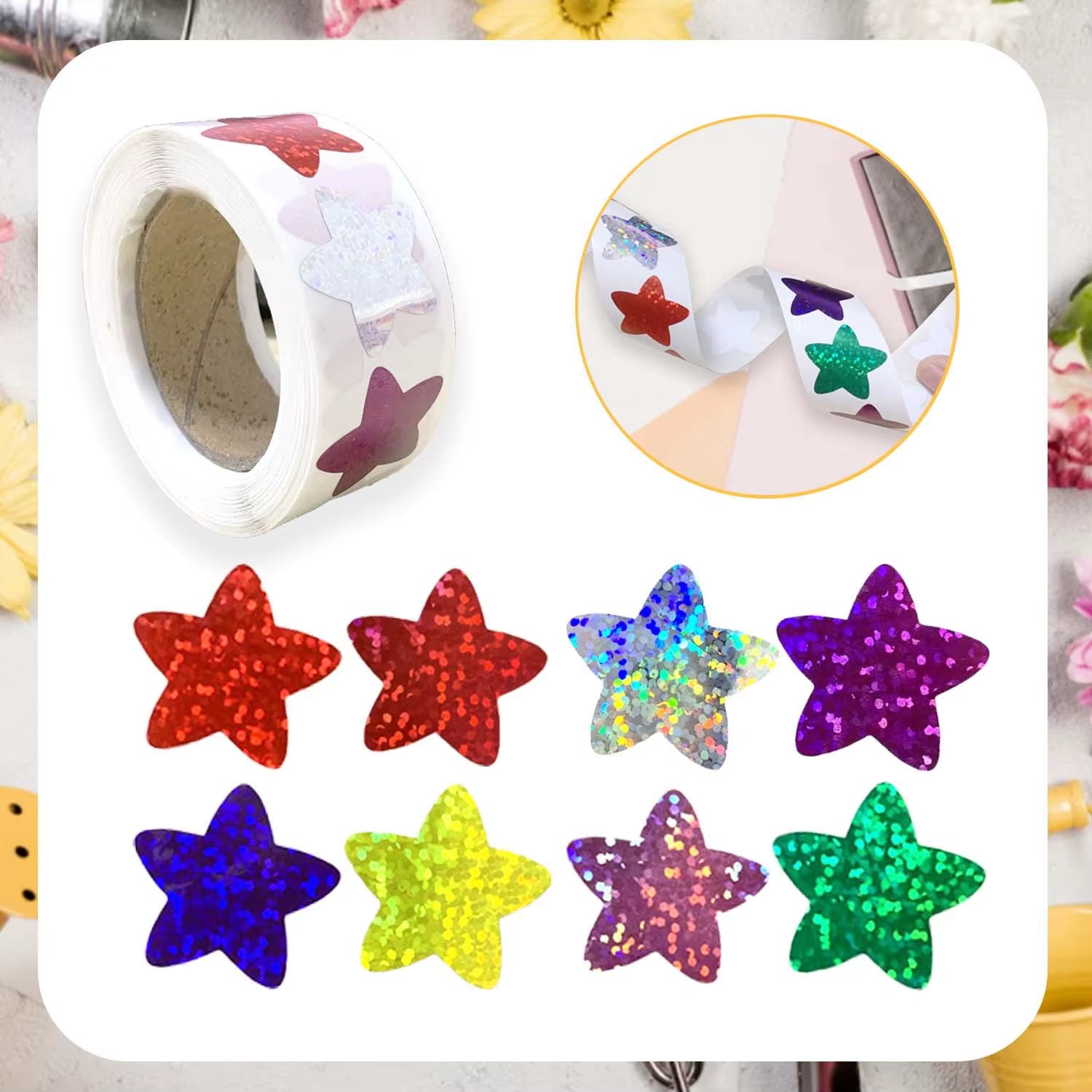 50-500Pcs Colorful Star Stickers for Kids Reward School Classroom Adhesive Holographic Star Stickers for Teachers DIY Craft